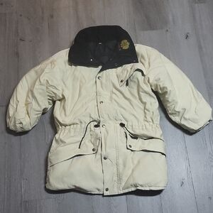 Women's Cream Puffer Jacket with Black Details